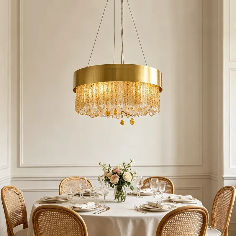 Modern Luxury Chandelier Brass & Natural Crystal Pendant Light for Dining Room Living Room Bedroom Home Decor Lighting