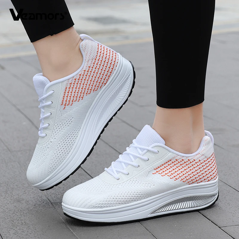 

Дышащая сетчатая обувь для женщин, модная обувь на танкетке со шнуровкой, нескользящая удобная обувь на платформе для ежедневных прогулок и путешествий