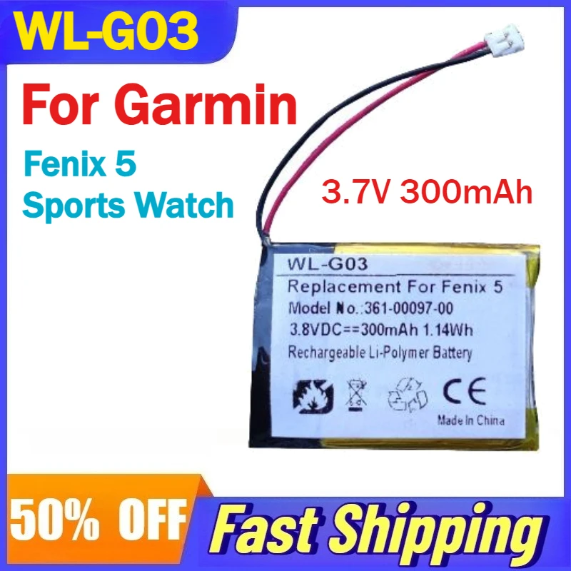 

High-Quality 3.7V 300mAh WL-G03 Rechargeable Lithium-ion Battery For Garmin Fenix 5 Sports Watch Battery Fast Shipping