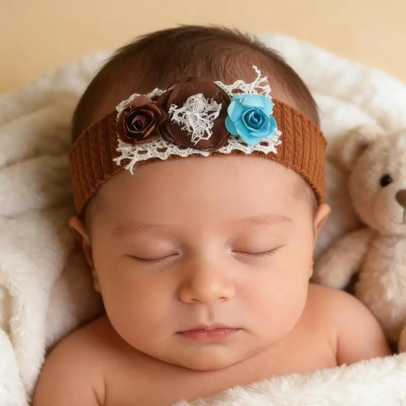 Infant Girl Hair Band Headwear Baby Newborn Flower Pattern Headband Photography Props Hair Accessories Elastic Headpiece A2UB