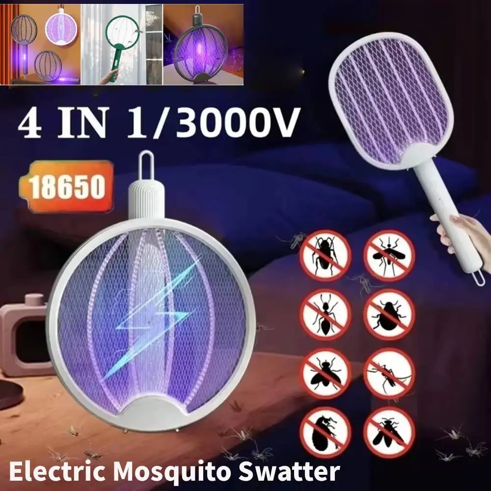

Foldable Rotating Head Bug Zapper Racket Rechargeable Electric Swatter Fly Killer and Mosquito Trap Lamp for Indoor and Outdoor