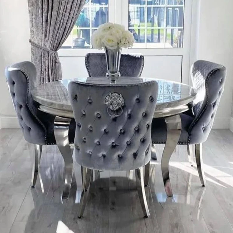 Luxury Shop Furniture Cheap Modern Elegant Design Set 4 Chairs Marble Top Spirit Legs Dining Table Round Dining Table