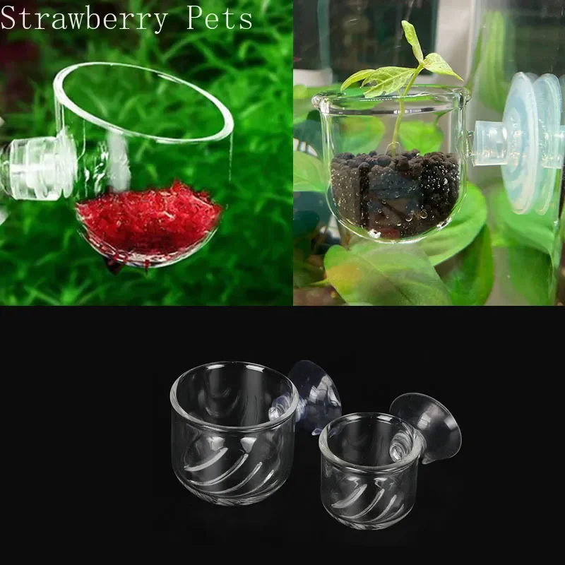 Aquarium Decoration Hanging Fish Tank Mini Crystal Acrylic Glass Pot Polka Water Planting Cylinder Cup Feeding Accessories