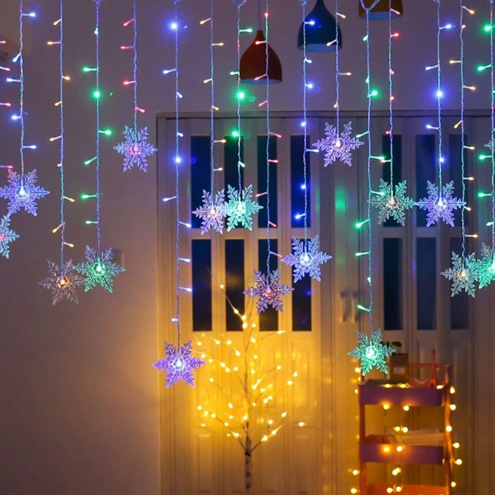 Christmas Snowflakes LED String Lights Flashing Lights Curtain Light Waterproof Holiday Party Light EU Plug Multicolor