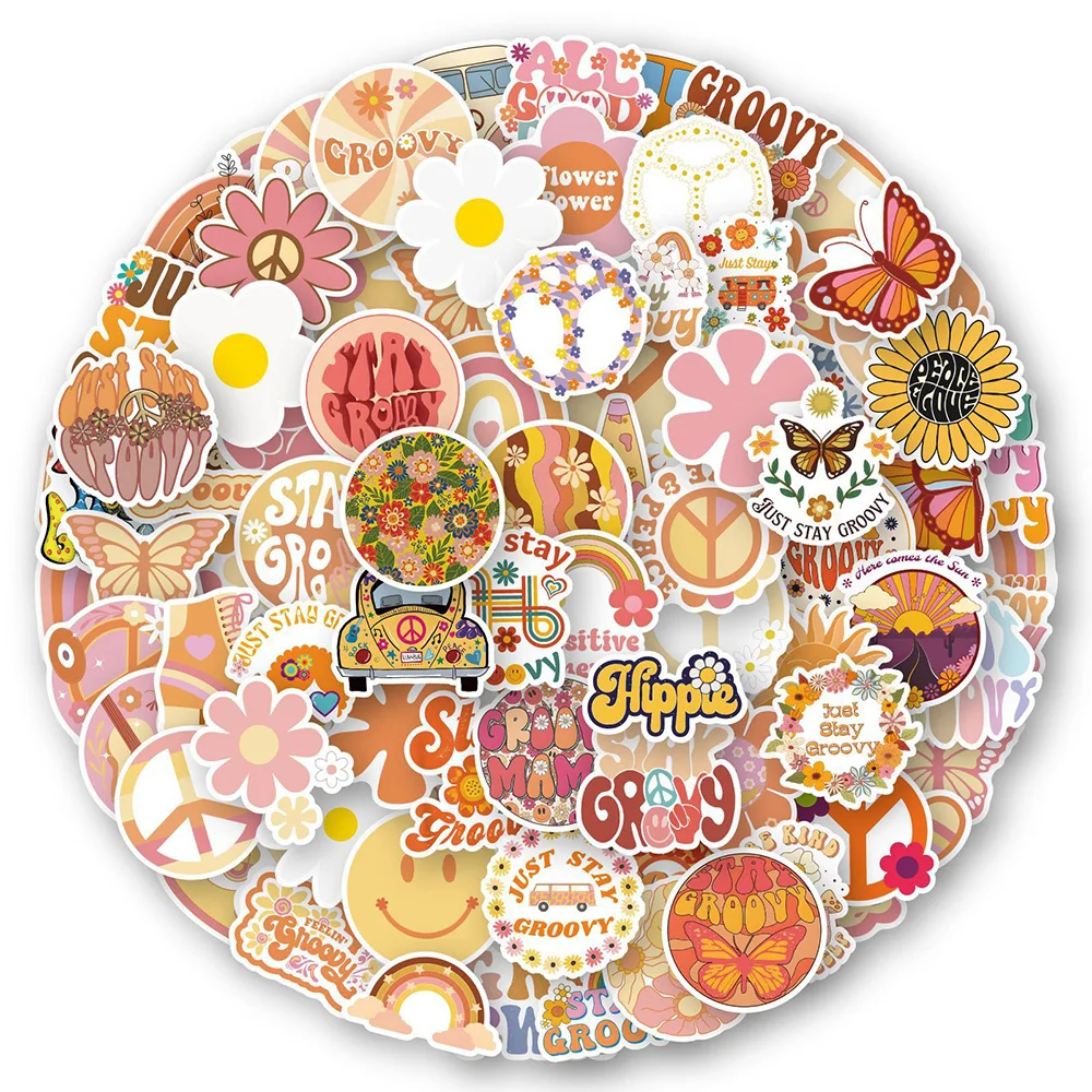 

10/30/50/100pcs Vintage Boho Hippie Stickers Cute Cartoon Aesthetic Decals DIY Laptop Notebook Phone Waterproof Graffiti Sticker
