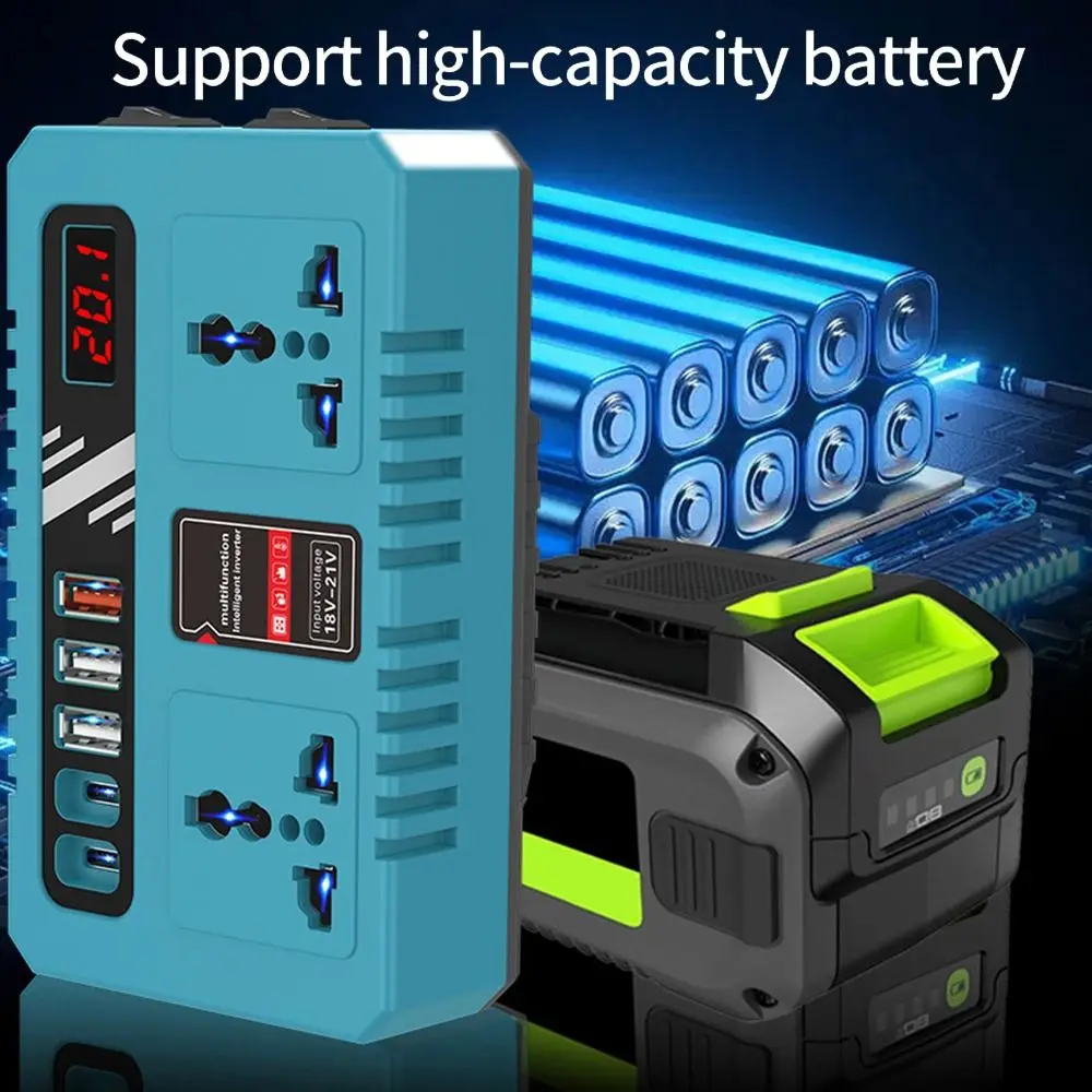 With LED Work Light Battery Power Inverter Digital Voltage Display Battery Inverter Adapter for Makita 18V Battery