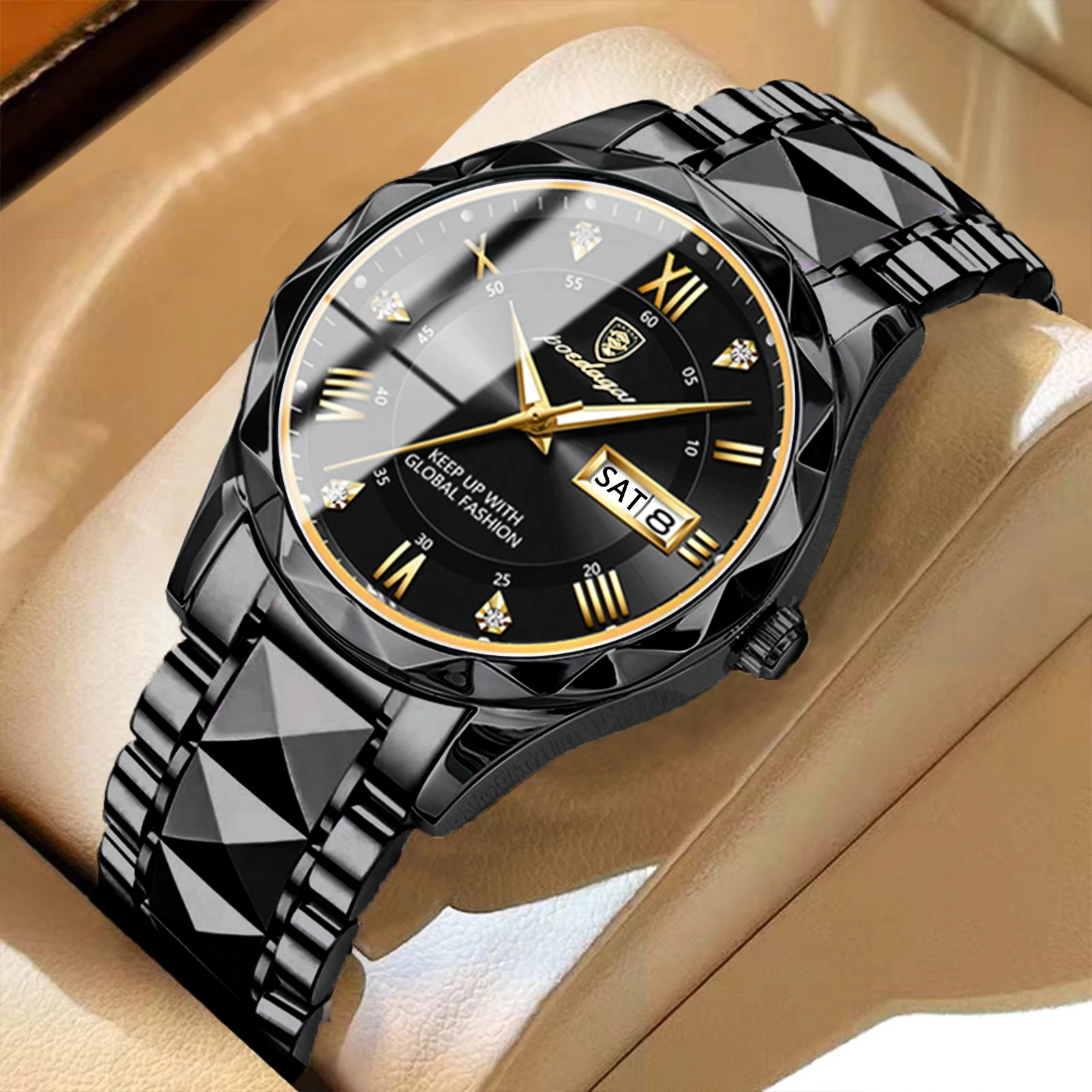 

POEDAGAR Деловые мужские наручные часы, водонепроницаемые светящиеся часы с датой и неделей для мужчин, роскошные модные мужские кварцевые часы из нержавеющей стали