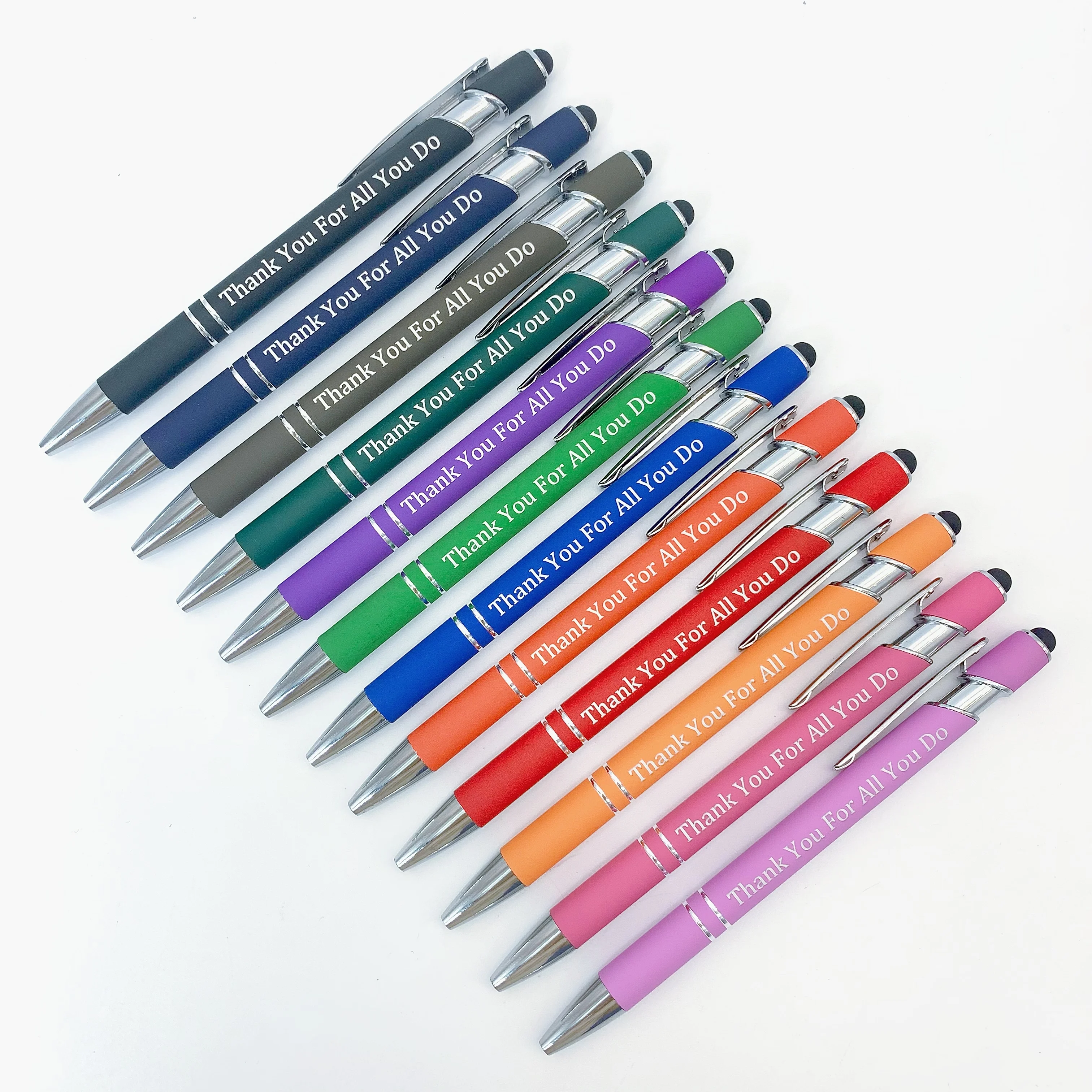 12 szt. uroczych, fioletowych długopisów, długopis na podziękowanie dla pracowników. Każdy długopis niesie napis: "Dziękuję za wszystko". Idealny prezent dla pracowników.