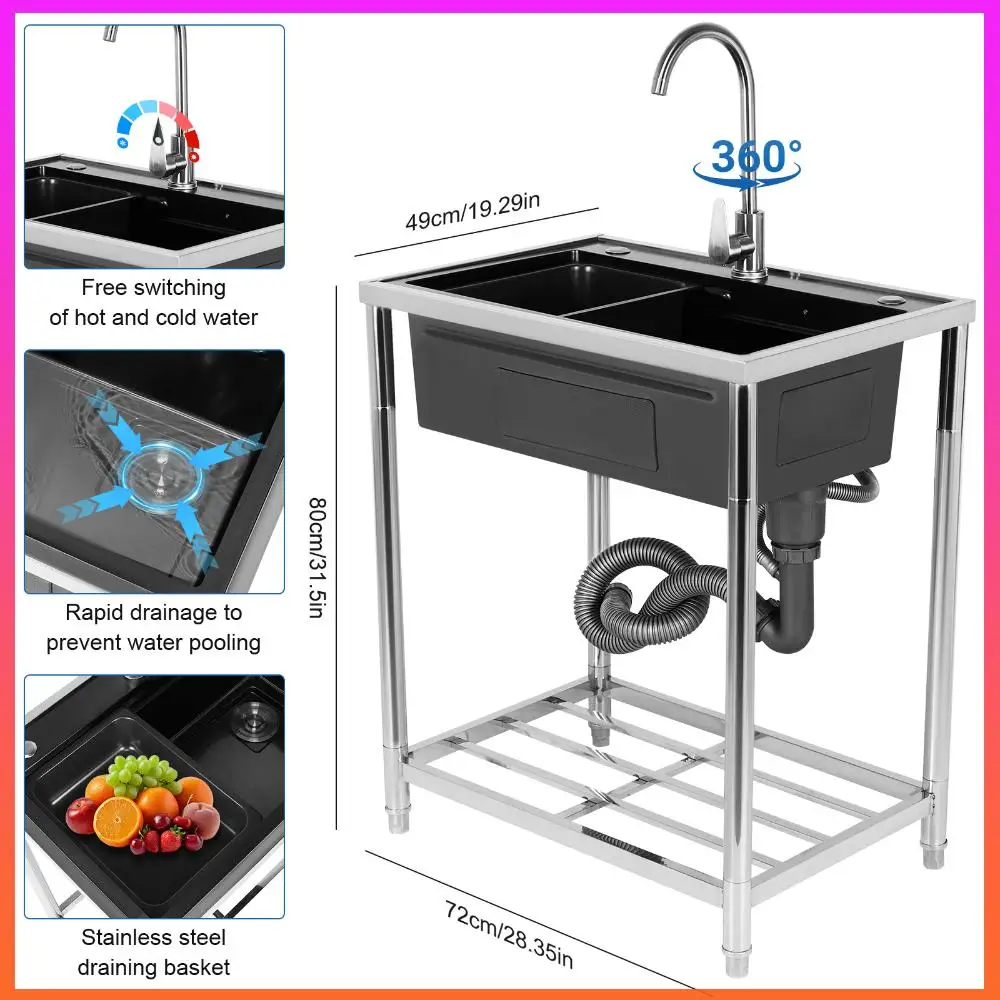 

Универсальная раковина из нержавеющей стали, регулируемая подставка, многофункциональная раковина, устойчивая к ржавчине, с краном для холодной и горячей воды