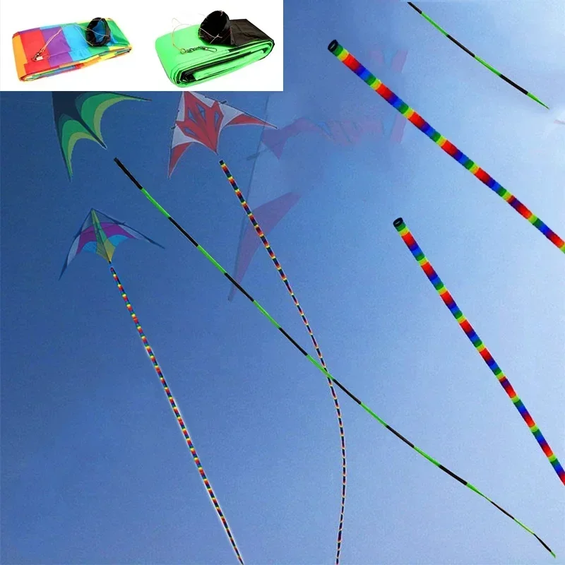 30D Soft Kite Tear Proof Replacement Accessories Long Tail 10/30m Triangle Bracket Kite Hook Nylon Rainbow Kite Tube