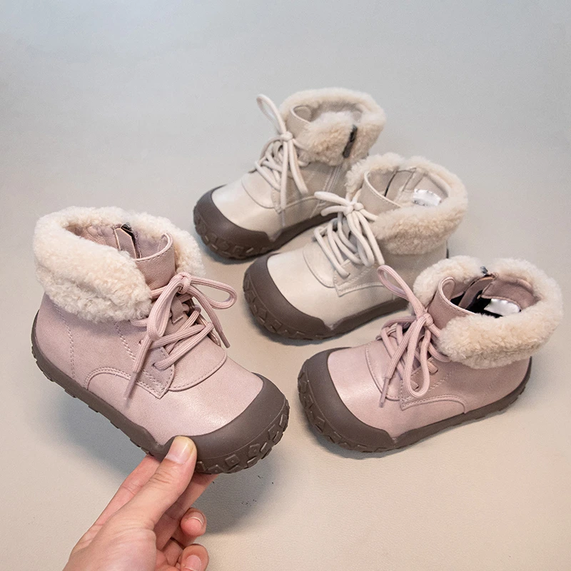 طفل الفتيات لينة رقيق الأحذية الجلدية 2025 جديد الشتاء الاطفال الدافئة اصطف الثلوج الأحذية عدم الانزلاق مقاوم للماء تنوعا الأحذية المدرسية #1