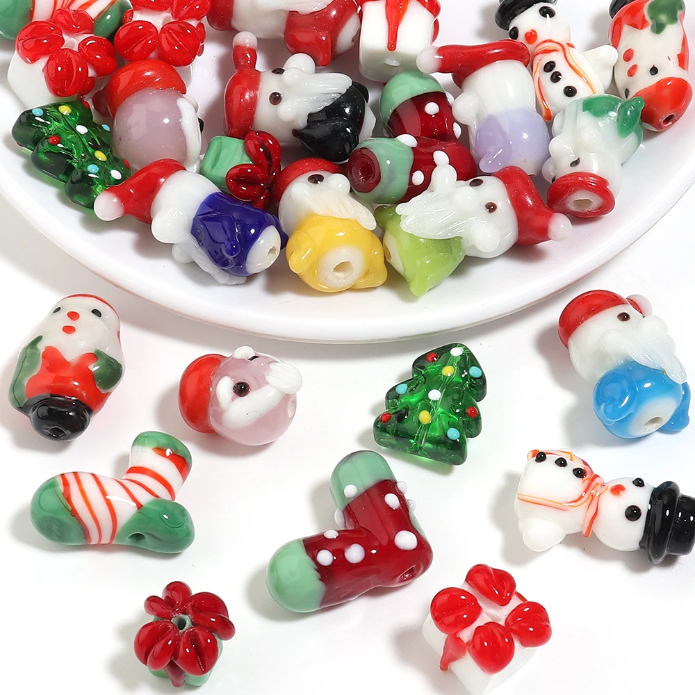 2/4 Stück Weihnachts-Lampwork-Glasperlen Weihnachtsmann Weihnachtsbaum Lose Abstandsperlen für Schmuckherstellung DIY Armband Halskette Zubehör – Detail 3