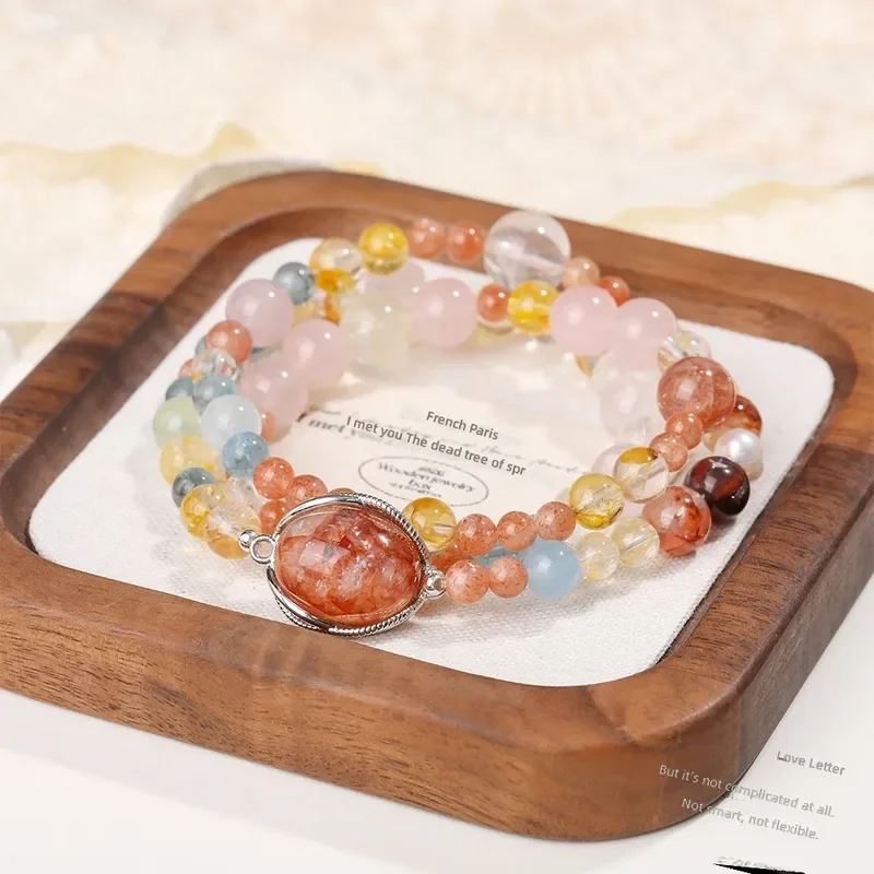 Natural Golden Sun Red Gum Flower Duobao Three Circle Bracelet Original Design Light Luxury Bracelet Factory Direct Batch