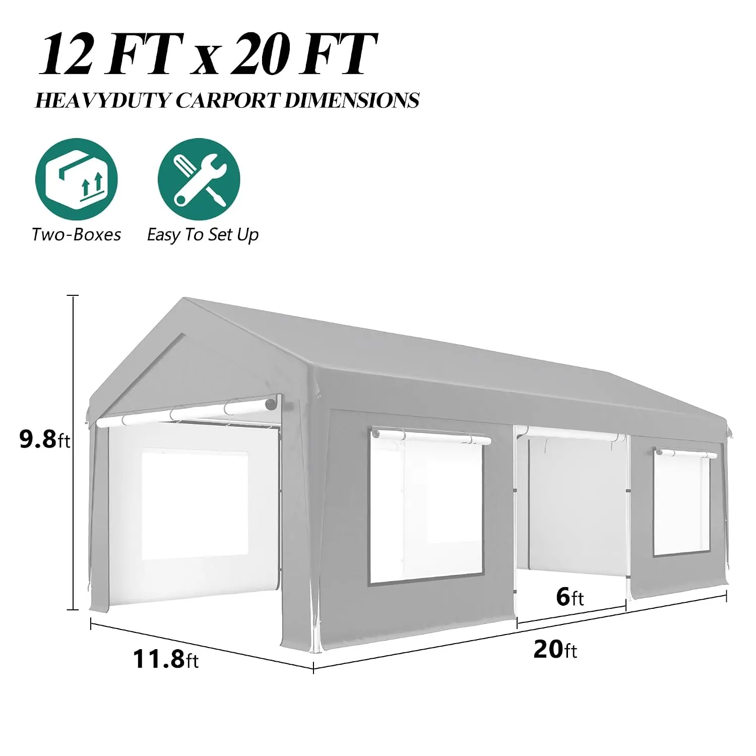 Upgrade 12' x 20' Heavy Duty Carport | Extra Large Outdoor Shelter with Roll-up Ventilated Windows & Side Doors,, Customized