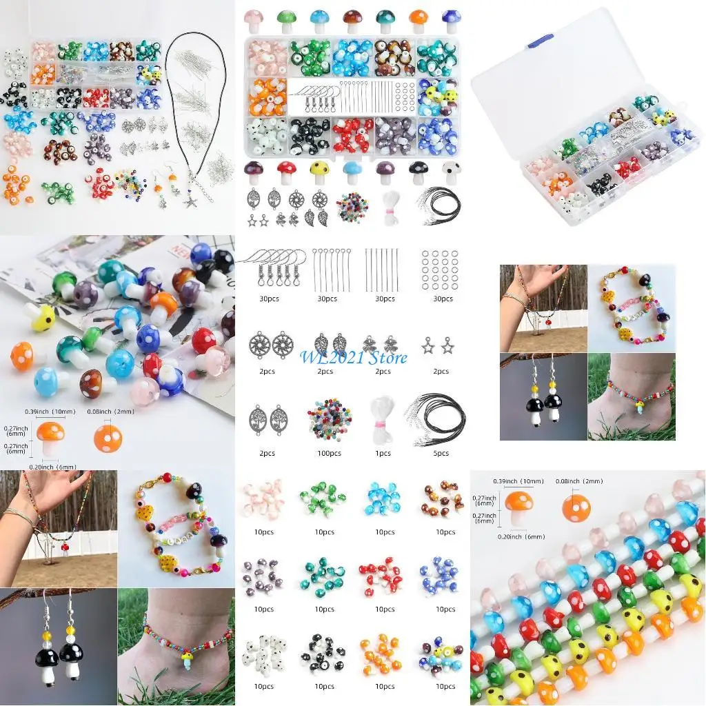 

G5GC Glass Mushroom Bead Beading Jewelry Making DIY Loose Spacer Bead Necklace Making
