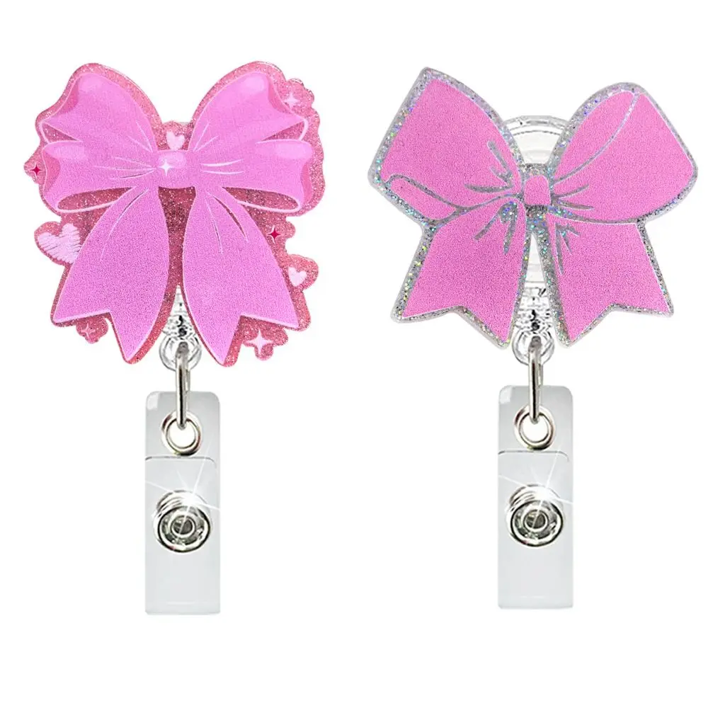 Cute Pink Bow Badge Reel Retractable Badge Accessories Badge Holder Non-slip Alligator Clip ID Card Badge Nursing Student