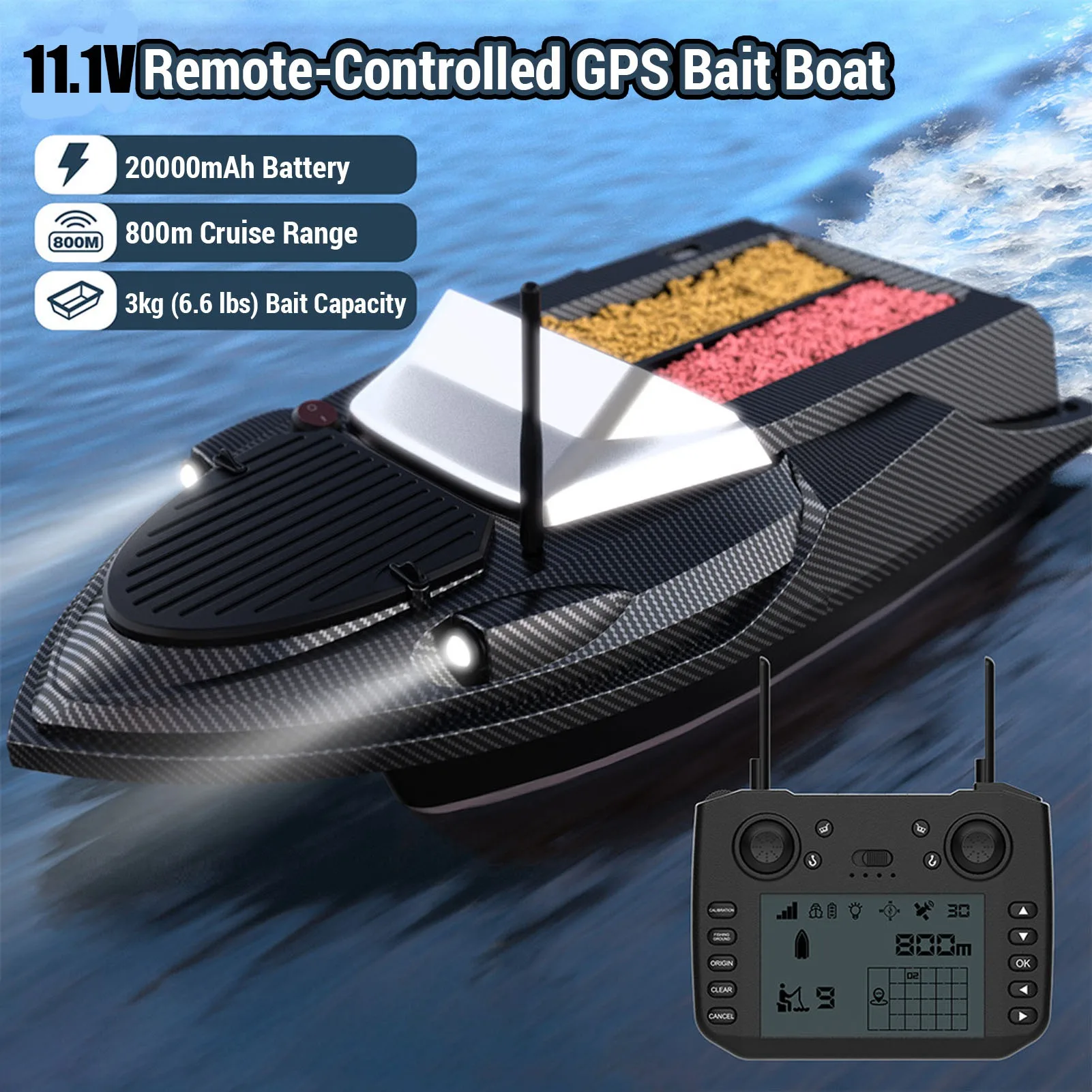 

RC Fishing Bait Boat 800M Remote Control Bait Boat 3KG Loading RC Fishing Bait Boat 180 Fishing Points Fish Feeder Device