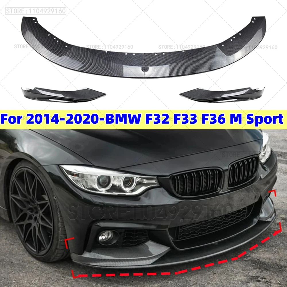 

For BMW 4 Series F32 F33 F36 435i M Sport 2014-2020 Front Bumper Spoiler Lip Carbon Fiber Look Lower Side Splitter Blade Cover