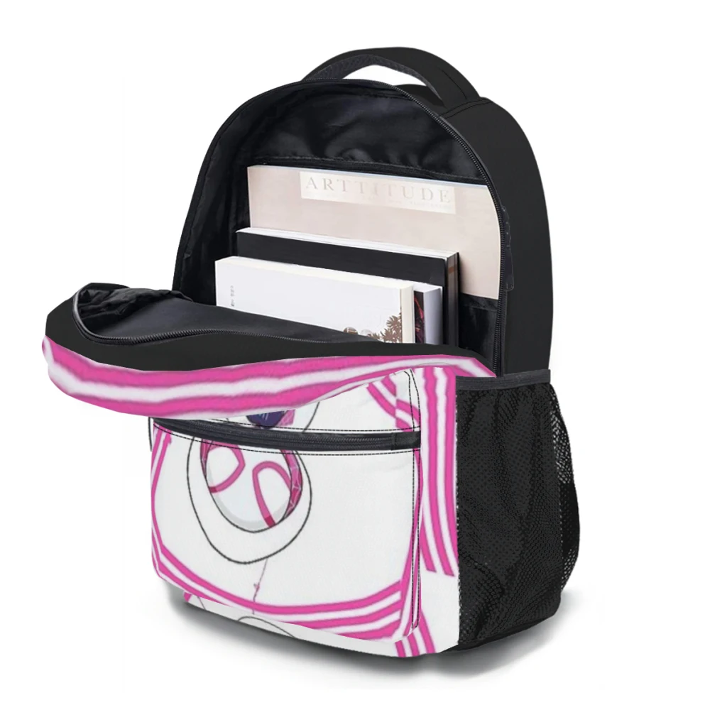 Lindo spiider-ghos.t-gwen grl pwr camiseta de fantasma de dibujos animados para niños nueva moda niños mochila universitaria impermeable de alta capacidad 17 pulgadas