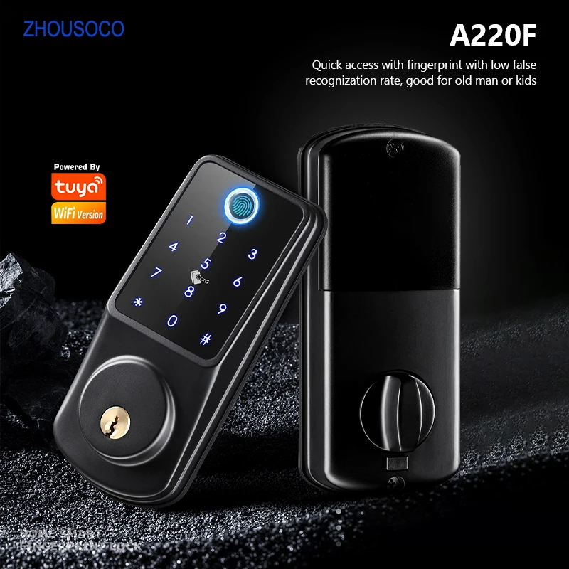 Smart Door Lock Tuya WiFi Fingerprint Biometric Digital Electronic Lock App Password Card Key Unlock Keyless Entry Home House