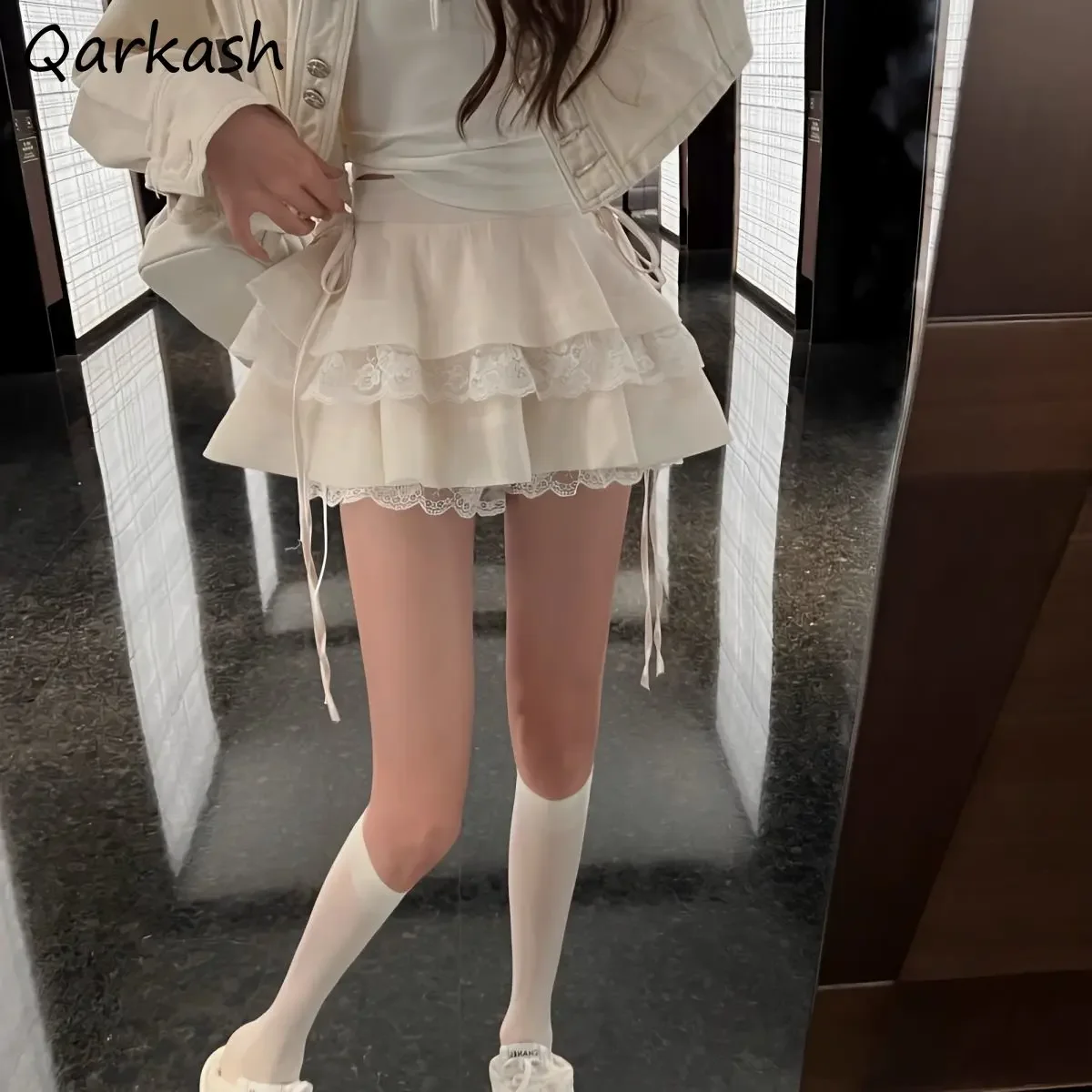 

Мини-юбки женские нежные бальные платья во французском стиле с оборками универсальные девичьи принцессы модные с высокой талией праздничные повседневные студенческие