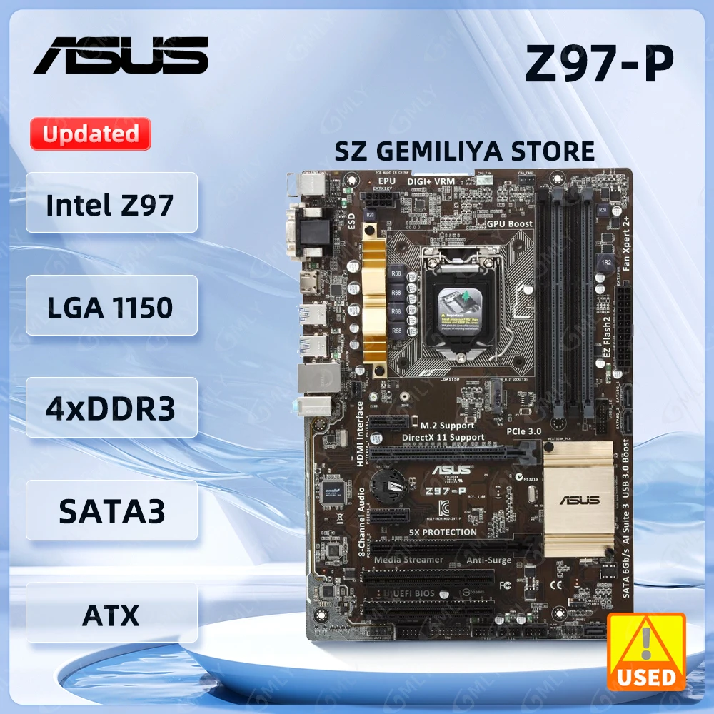 ASUS Z97-P Intel Z97 Motherboard LGA 1150 DDR3 32GB PCI-E 3.0 support i3-4340 4150 4360 4440 4430 4460 4590 4690 cpu ATX