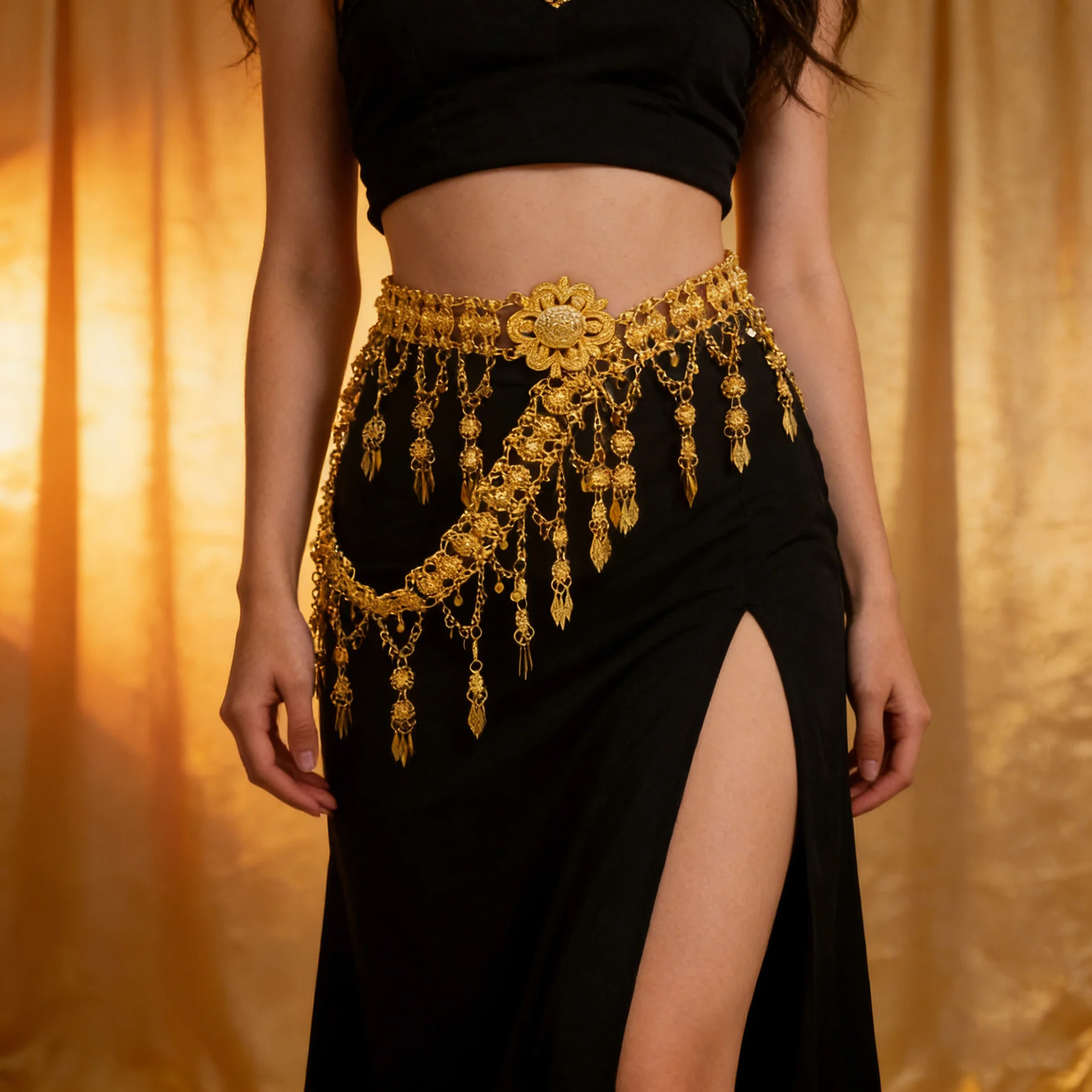 

Bohemian Hollowed Flower Pendant Waist Belt For Women Belly Chains Metal Carved India Gypsy Dance Party Female Jewelry Accessory