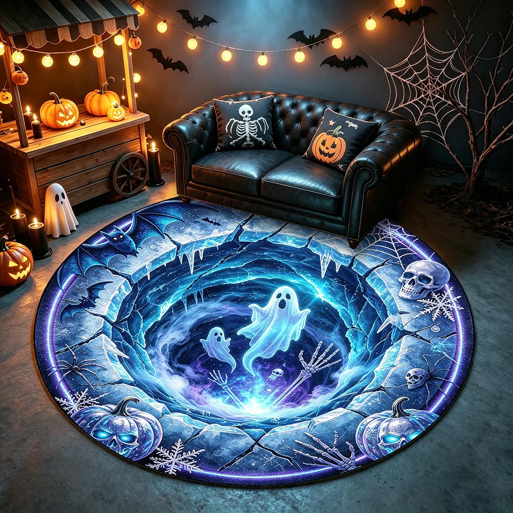 Horror Halloween Round Rug Bat Cat Skull 3D Print Plush Surface Non-slip Carpet for Home Outdoor Decor Door Mat, Cthulhu Antenna