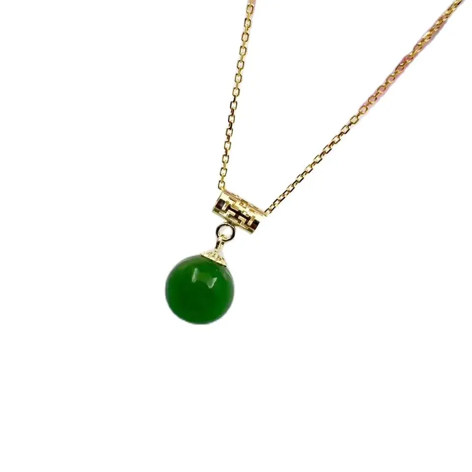 SHILOVEM 18k YELLOW gold Natural green Jasper pendant none  necklace fine Jewelry women wedding new gift 8mm  yzz8080by