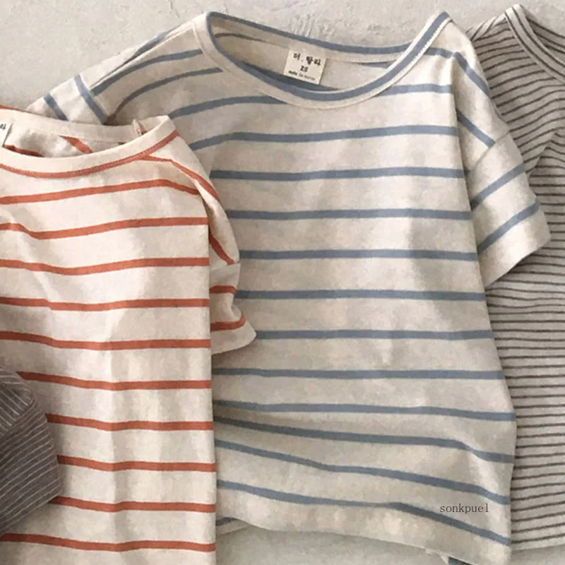 Baby Boy Stripe Shirt Summer Casual Short Bat Sleeve Kids Shirt for Boys Clothing Children Girls Sports Shirt Cotton Tops