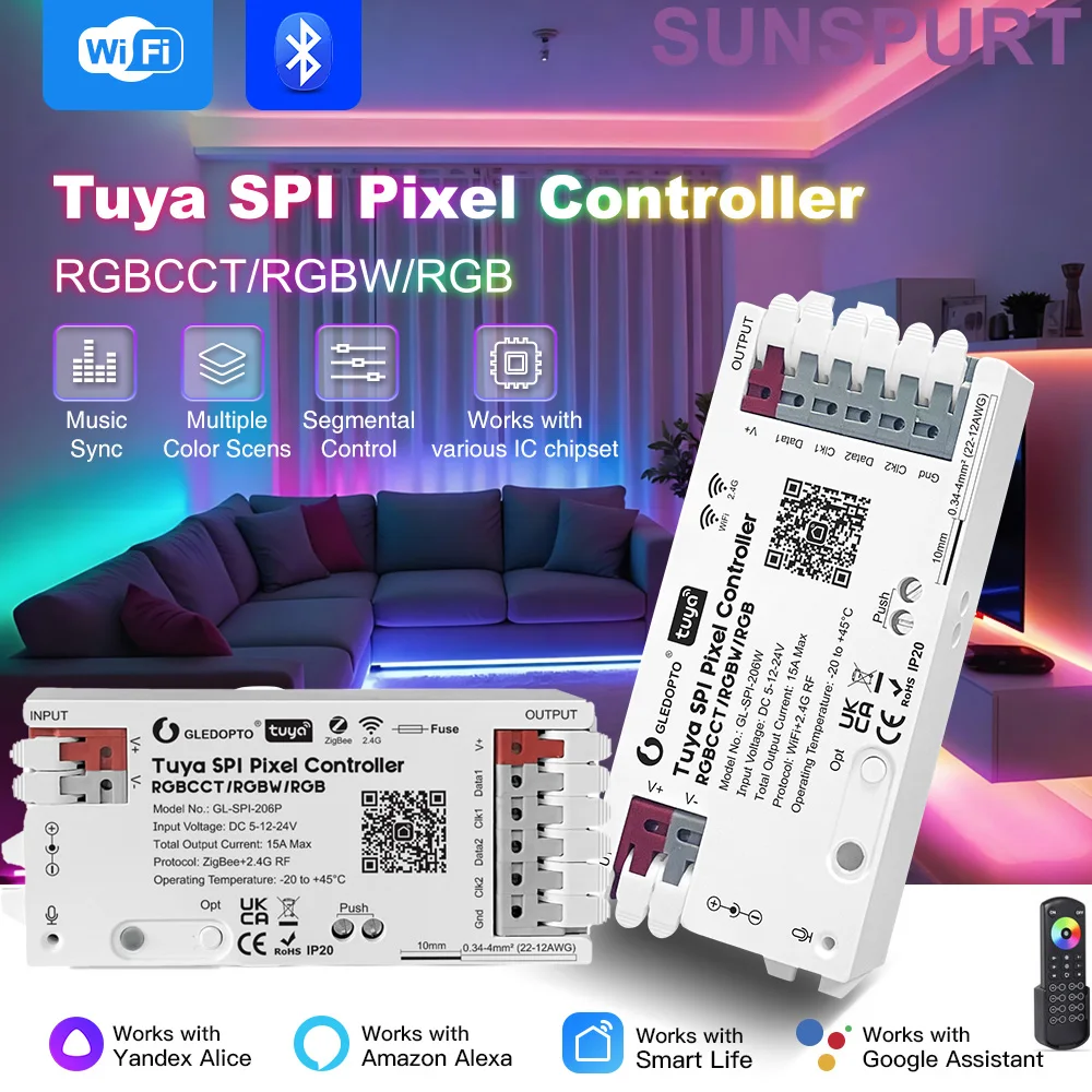 WLED ZigBee Tuya WIFI RGB/RGBW/RGBCCT SPI Pixel LED Strip Light Controller Smart Life APP Control for WS2812 SK6812 SPI LED Lamp