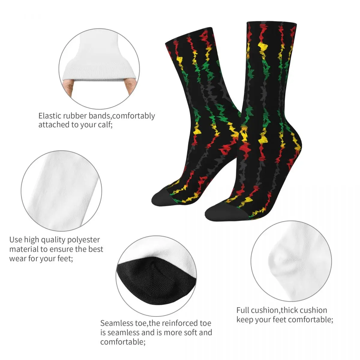 Rasta retro rastafari dos homens Street Style Crew Sock, Happy Reggae Dreadlocks, presente impresso com padrão louco