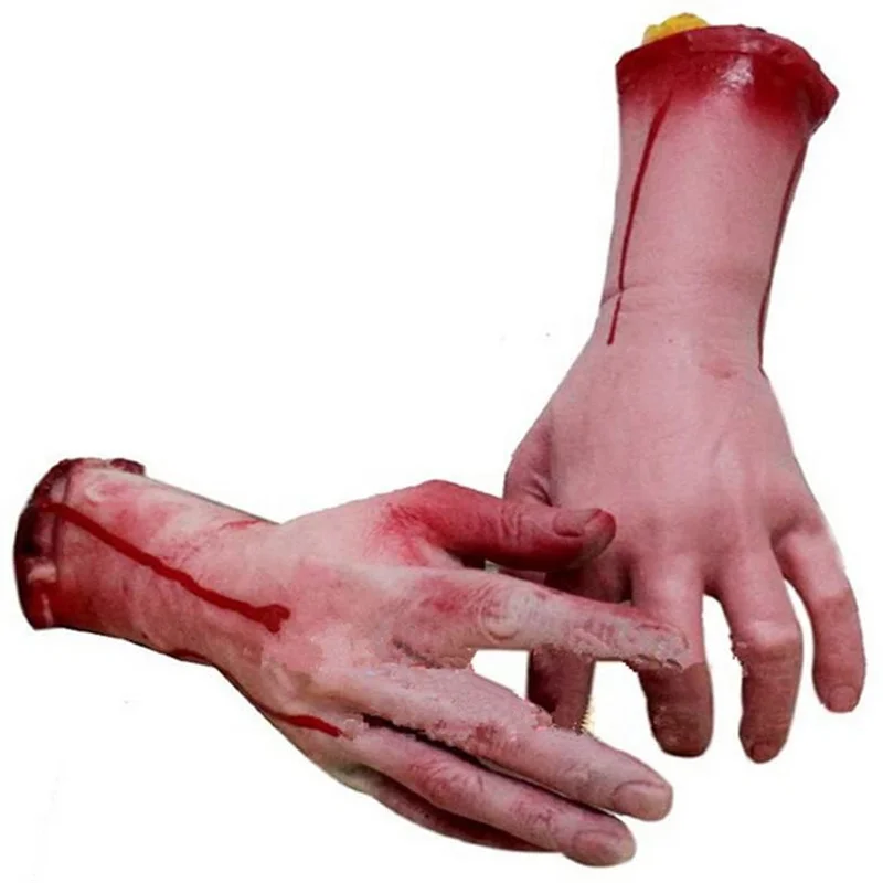 1/2PCS Bloody Fake Broken Severed Human Hands Arm Scary Cut Off Bloody Hand Life Size Halloween Prop Haunted Party Decoration