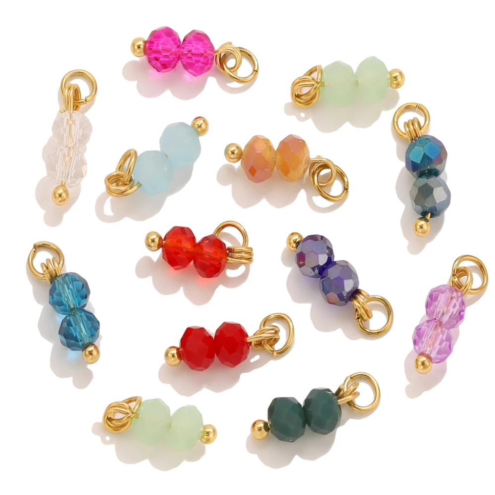 5PCS Edelstahl Farbe Kristall Doppel Perle Charm Anhänger für DIY Frauen Ohrring Halskette Armband Schmuck Stecker Material