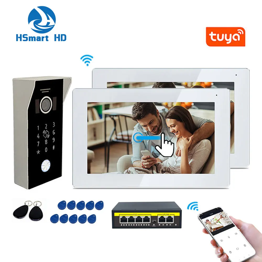 Tuya-Visiophone avec Détection de Mouvement, Wi-Fi, POE, 7 Pouces, Sonnette, Caméra, RFID, Système de Clavier à Code, pour Maison, Appartement