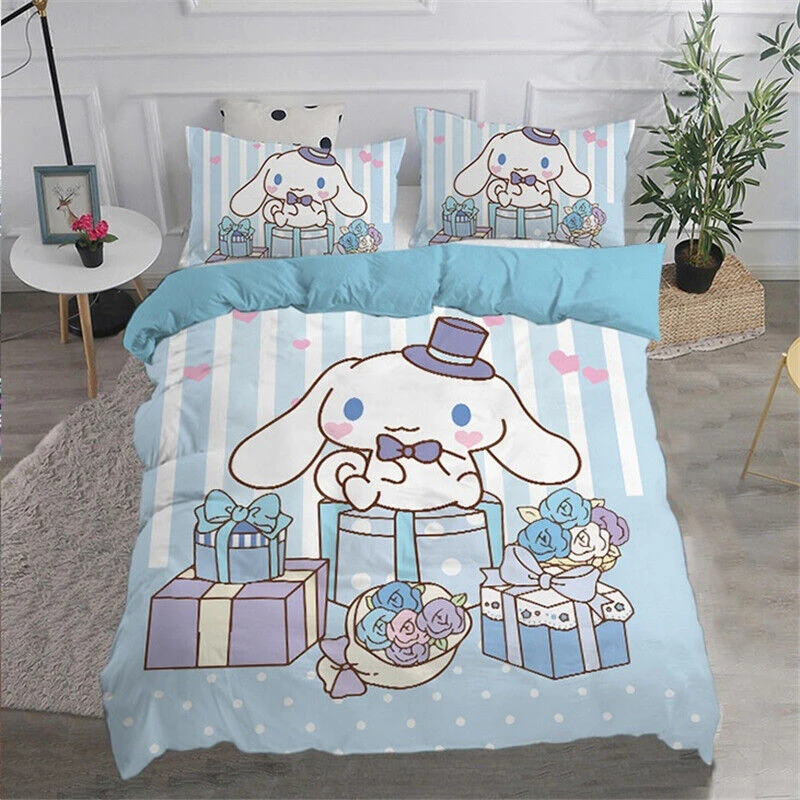 2/3 Piece Duvet Cover Set Cartoon Cinnamoroll Pillow Case Duvet Cover Bedding Girls Boys Teen Room Decor Cute Kawaii Light Blue