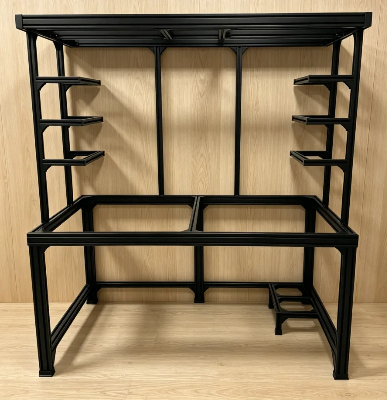 *Heavy Duty Black Aluminum Profile Computer Repair Workbench Adjustable Electronic Maintenance Work Table for Workshop