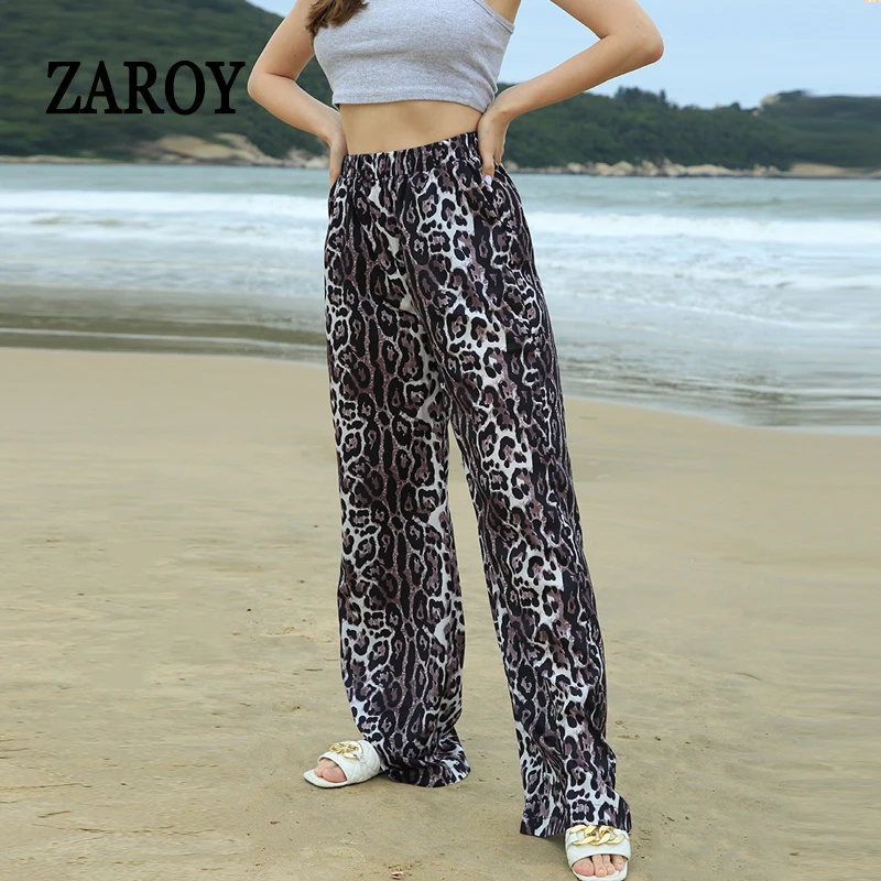 

ZAROY Vintage Leopard Print Wide Leg Pant Women Autumn Casual High Waist Straight Trousers Fashion Streetwear Baggy Pantalones