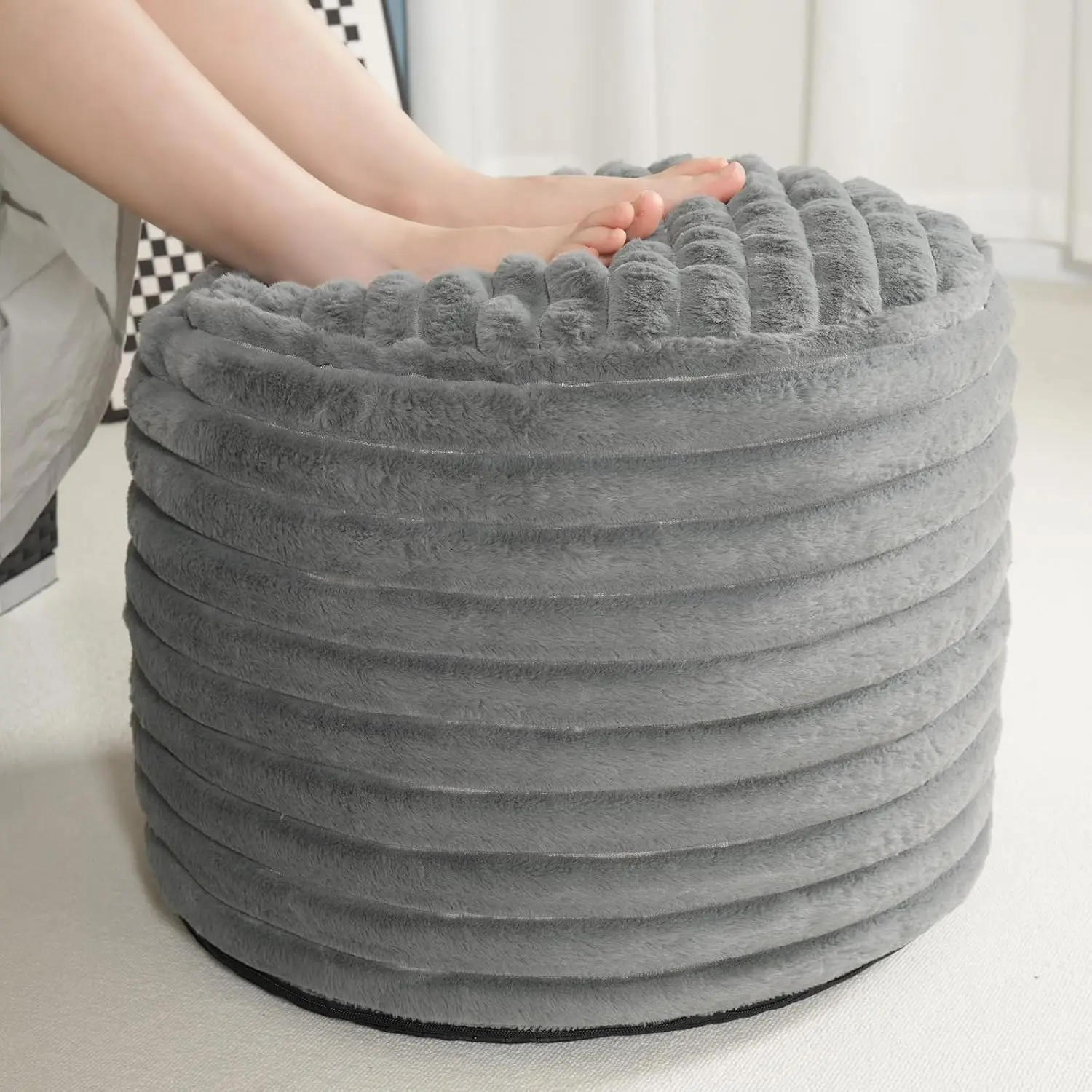 

Pouf Ottoman Stuffed Round For Foot Rest, Poufs With Foam Chunk Filling, Storage Ottoman Pouf Foot Stool Cushion, 20 X 15 H