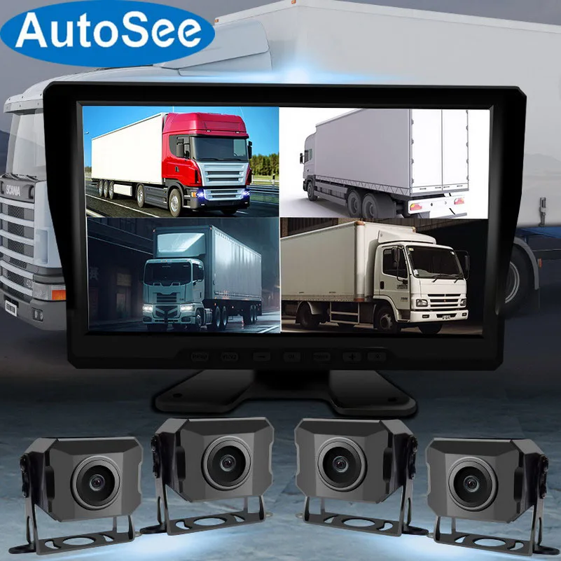 4 way cameras for Truck Bus blind spot monitoring 360 degree Surround view DVR dash system 10 inch AHD screen 1080P