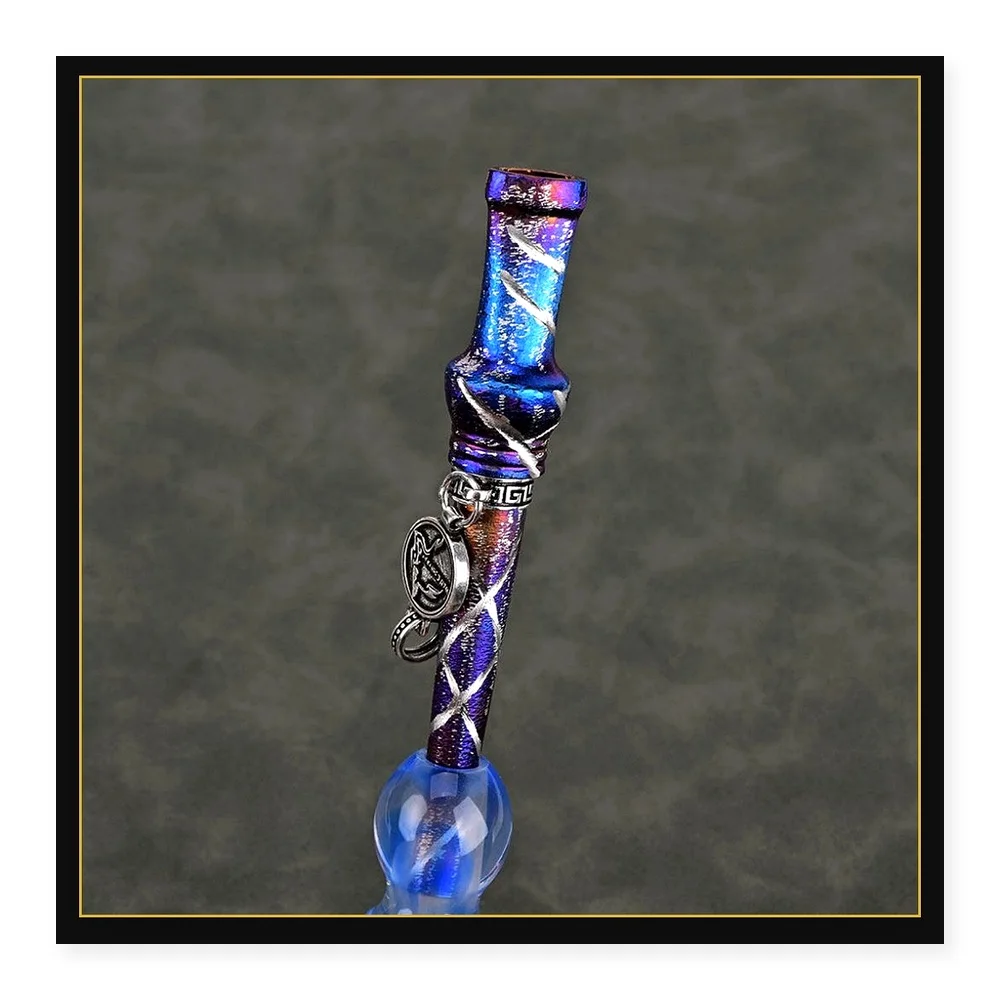 Personalized Hand-Carved Titanium Alloy Water Pipe Nozzle with Starry Sky Color Change and Flat Mouth Design