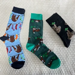 1 Pair Unisex Socks Cartoon Cute Sloth Print Breathable Middle Tube Socks Suit In All Seasons For Daily