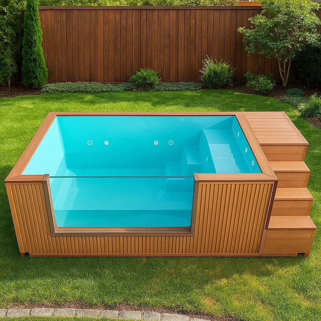 Luxury Piscina Glass Window Fiberglass Wooden Swim Spa Pool Outdoor Portable Above Ground Swimming Pool