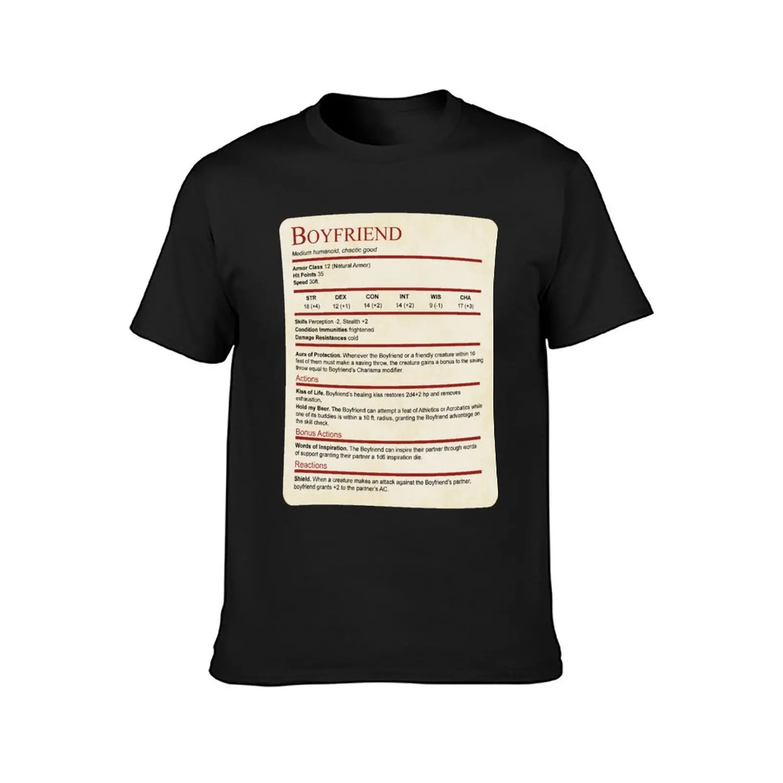 D&D Boyfriend Stat Block for Valentine or Anniversary Gift T-Shirt graphics anime heavyweights oversized T-shirt men