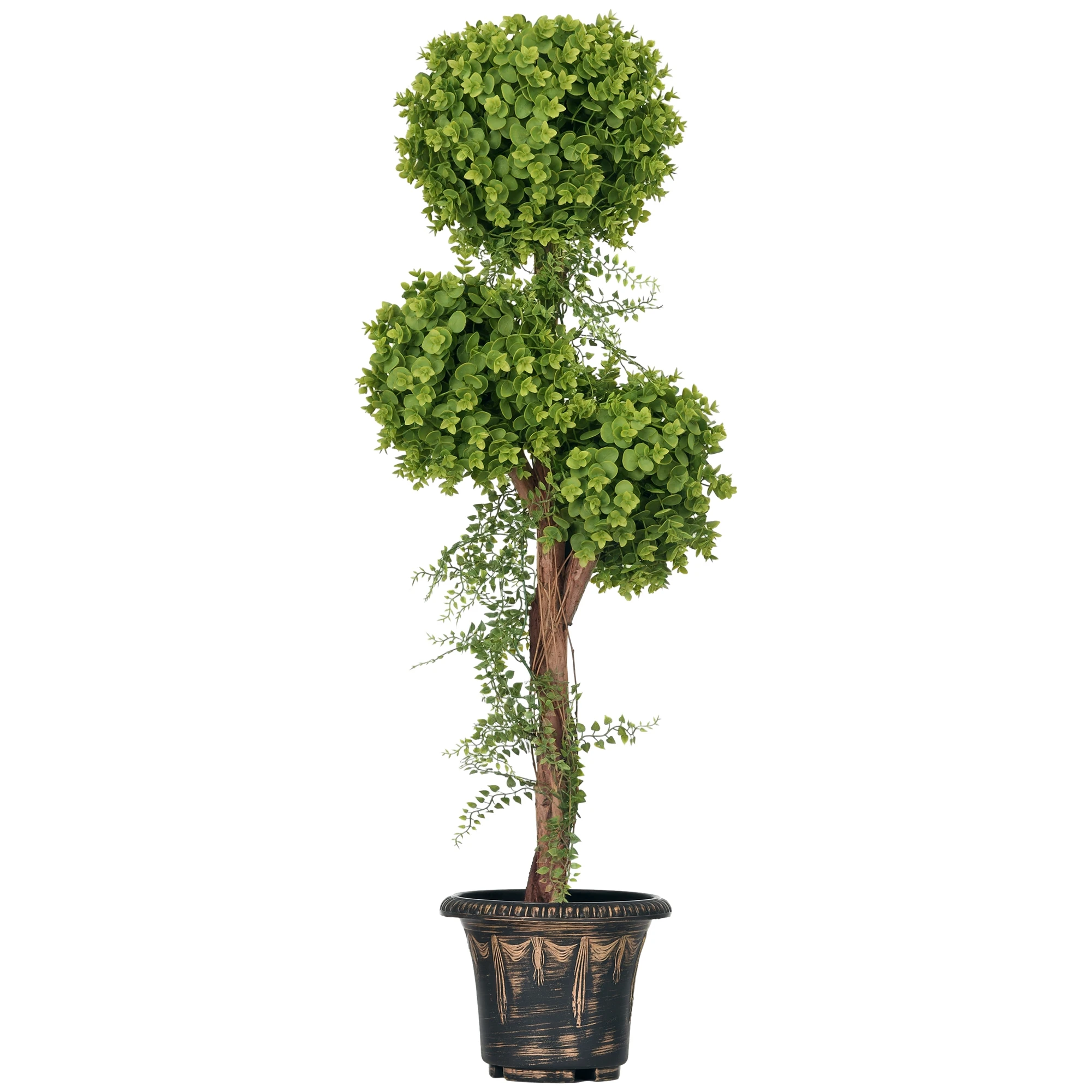 HOMCOM Plante artificielle arbre 3 boules de buis avec pot ciment, intérieur et extérieur, hauteur 115 cm