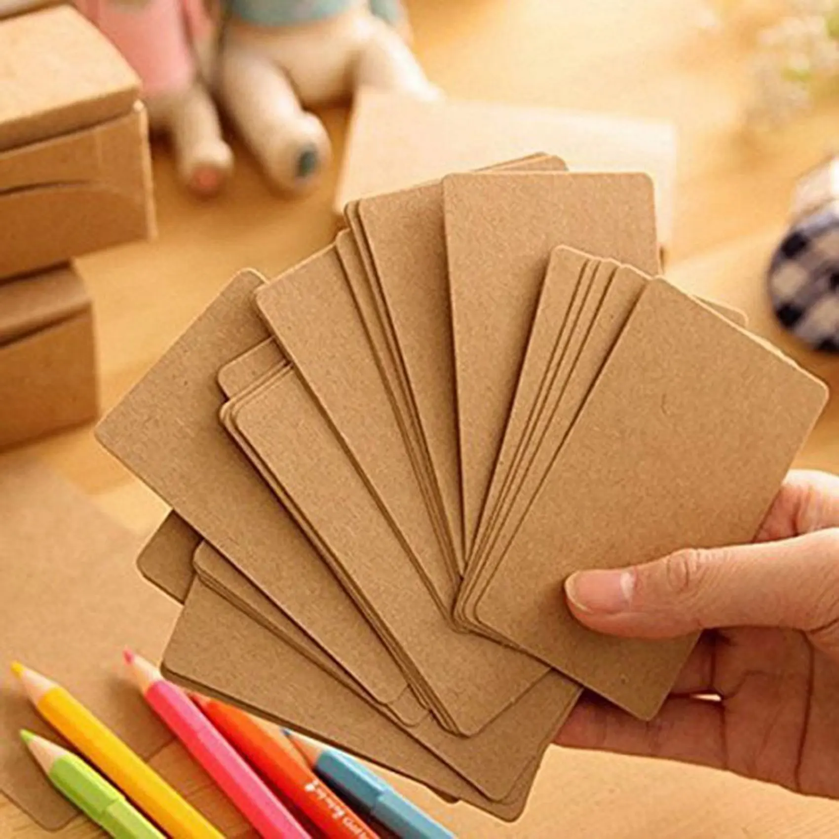 Superior-300Pcs Blank Kraft Paper Business Cards Word Card Message Card DIY Gift Card