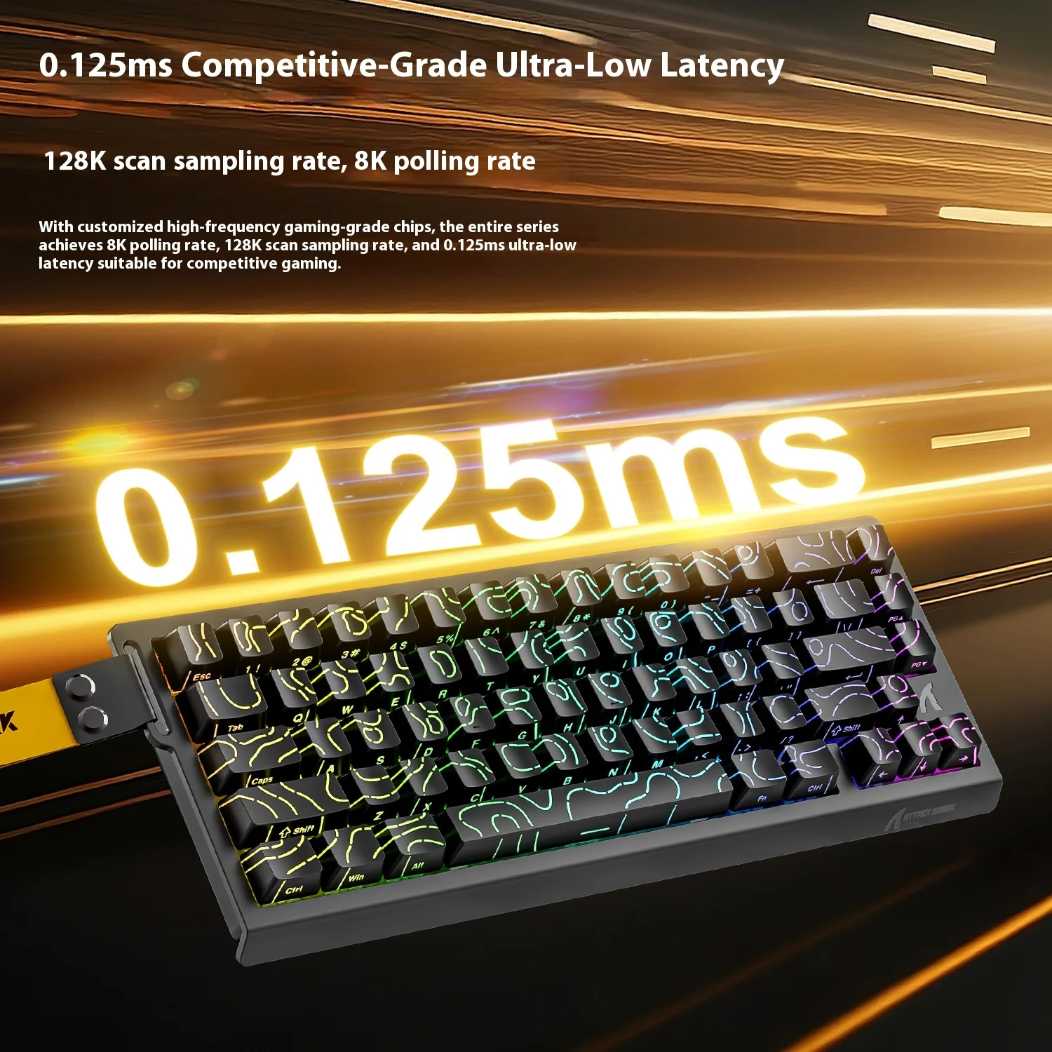 لوحة مفاتيح ميكانيكية Attack Shark X68HE RGB للألعاب، زمن انتقال منخفض قابل للتعديل، خطوط جانبية للسفر، محور مغناطيسي سلكي