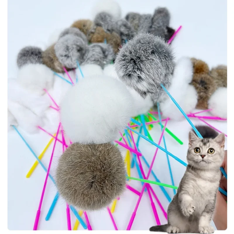 

Real Rabbit Fur Smell Enrichment Toy Long Pole Cat Teaser Cat Toy Self-Entertainment Interactive Boredom Relief Artifact