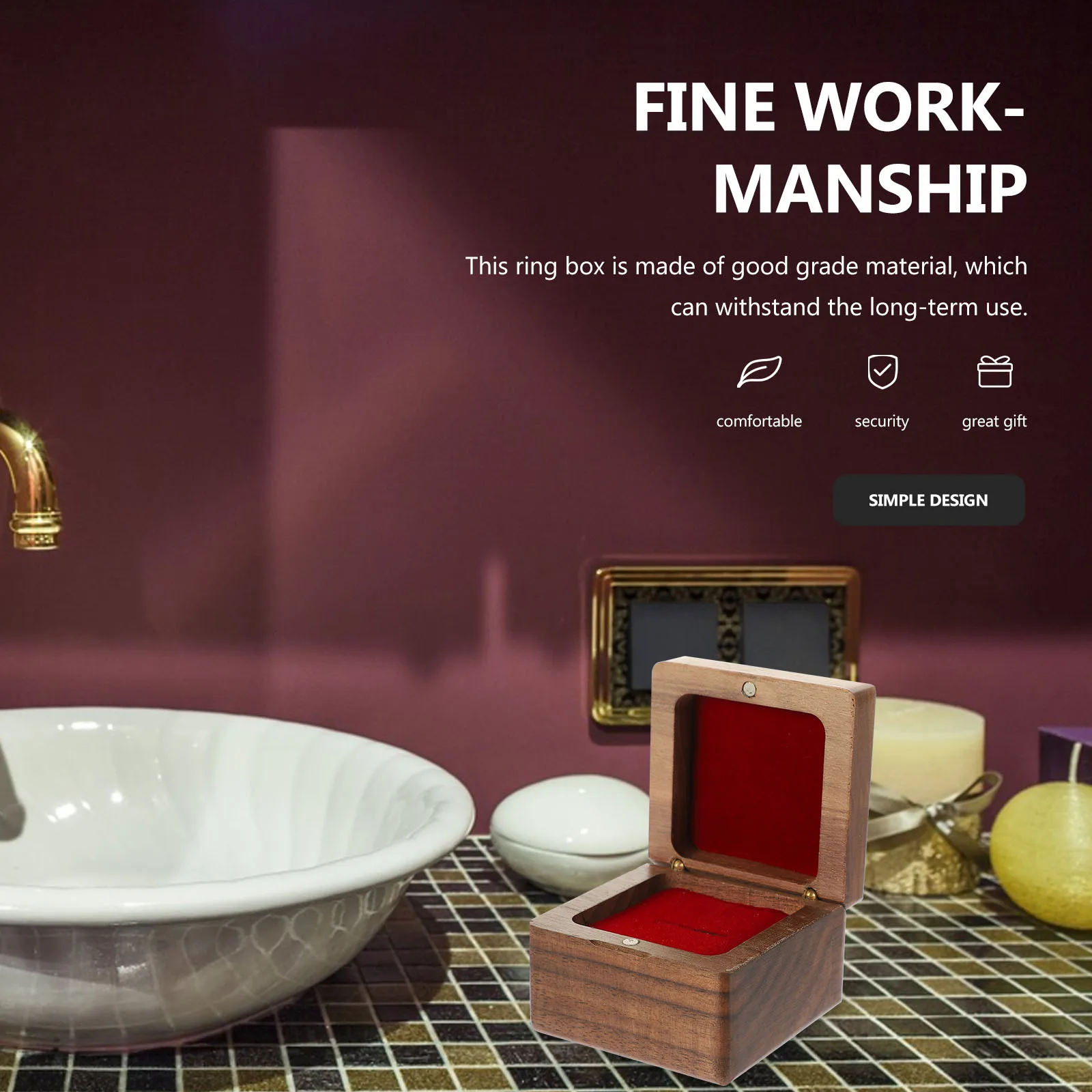 

Romantic Wooden Ring Box Delicate Jewelry Organizer Flip-Lid Proposal Ring Case Portable Lightweight Compact Storage