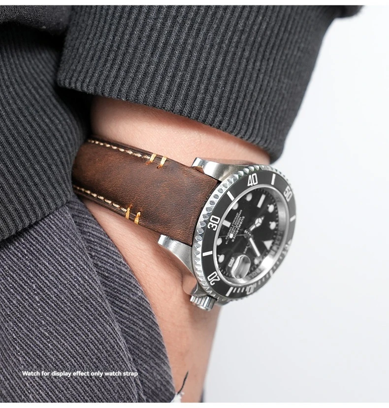 20 22mm Curved End Retro Matte Strap for Rolex Black Green Water Ghost Yacht Omega Seamaster 300 600 AT150 Leather Watch Band